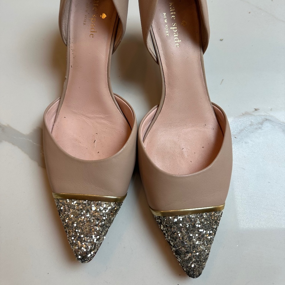 Kate Spade Kitten Heels with Glitter Toes Size 7.5 M